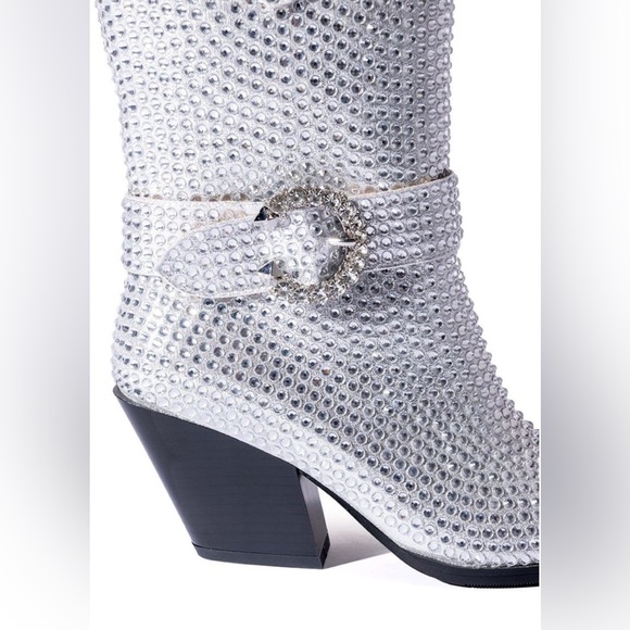 Azalea Wang Federica Silver Rhinestone Western Bootie, 8 NIB - Picture 6 of 8